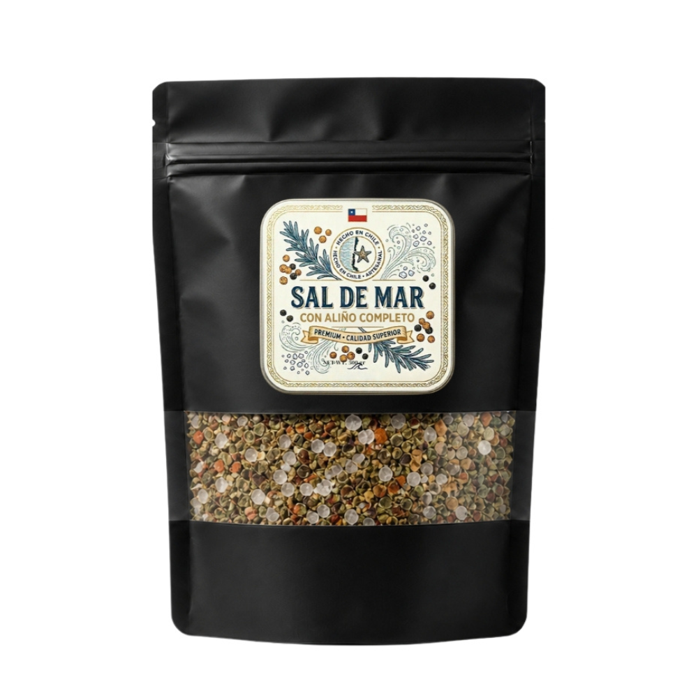 Sal de mar alino completo en bolsa DoyPack 500g - Pack Maestro Parrillero, Marlini Gourmet