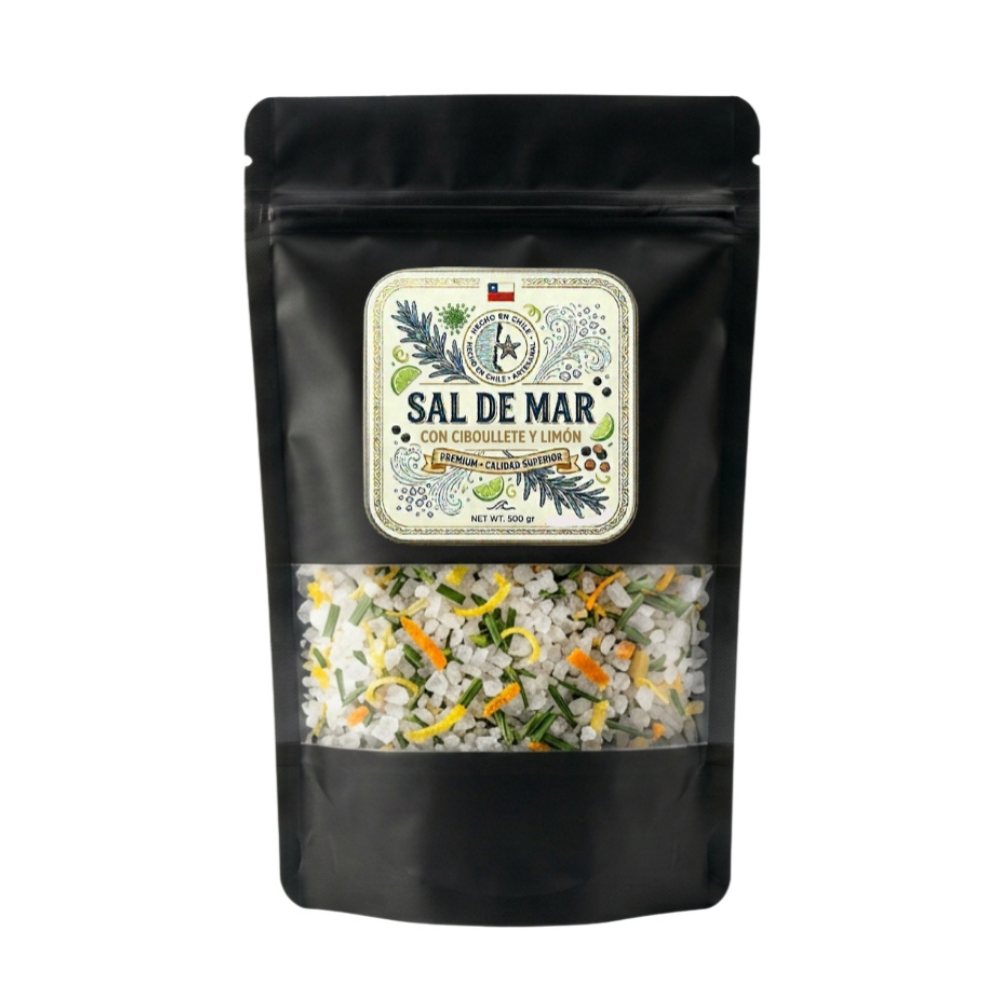 Sal de mar ciboulllete y limon en bolsa DoyPack 500g - Pack Sabores de la Costa, Marlini Gourmet