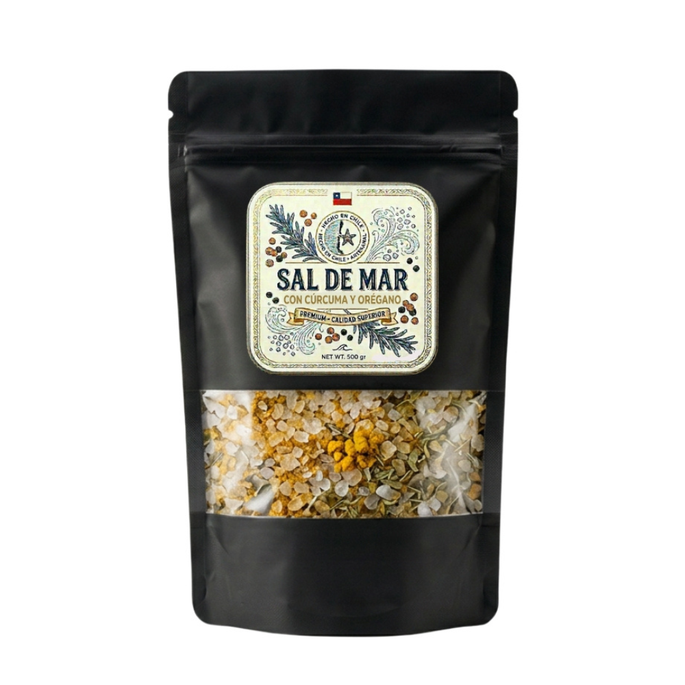 Sal de mar curcuma y oregano en bolsa DoyPack 500g - Pack Sabores de la Tierra, Marlini Gourmet