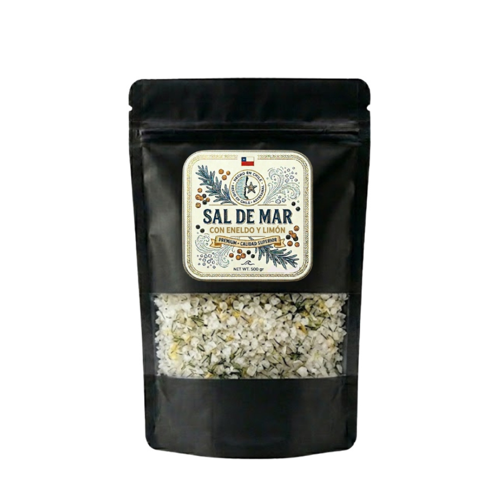 Sal de mar eneldo y limon en bolsa DoyPack 500g - Pack Sabores de la Costa, Marlini Gourmet