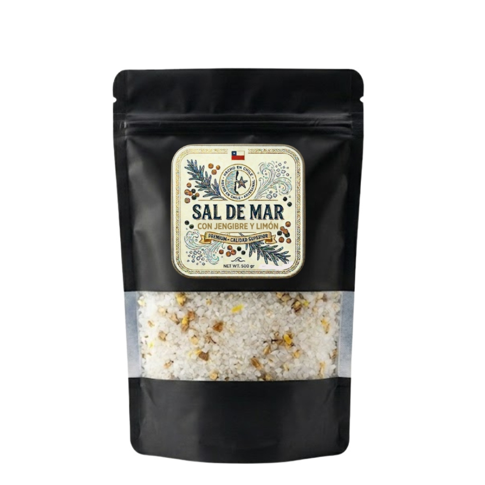 Sal de mar jengibre y limon en bolsa DoyPack 500g - Pack Sabores de la Tierra, Marlini Gourmet
